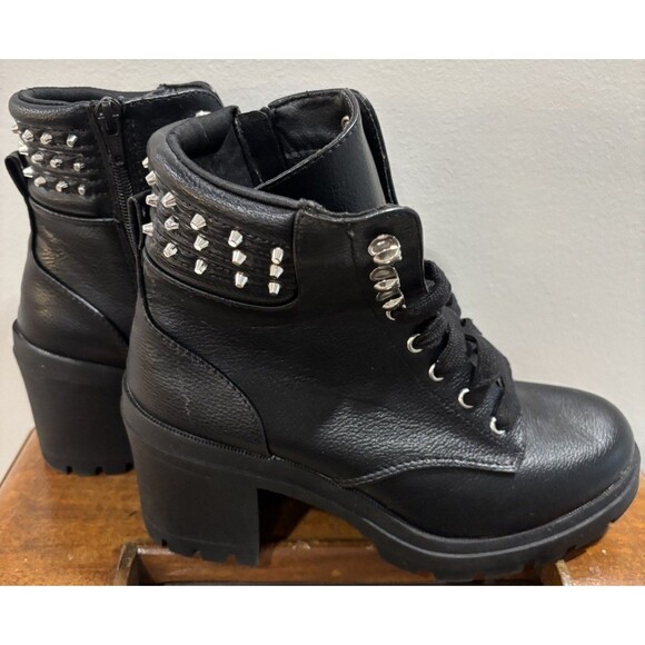 No Boundaries NOBO Black Studded Moto Boots Size 8.5 Gothic Chunky CLEAN Zip - Picture 1 of 8